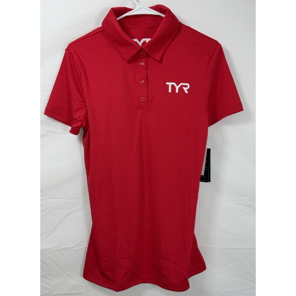 NWT Women's TYR Alliance Tech Short Sleeve‎ Polo Shirt Red w/ White Logo - XL